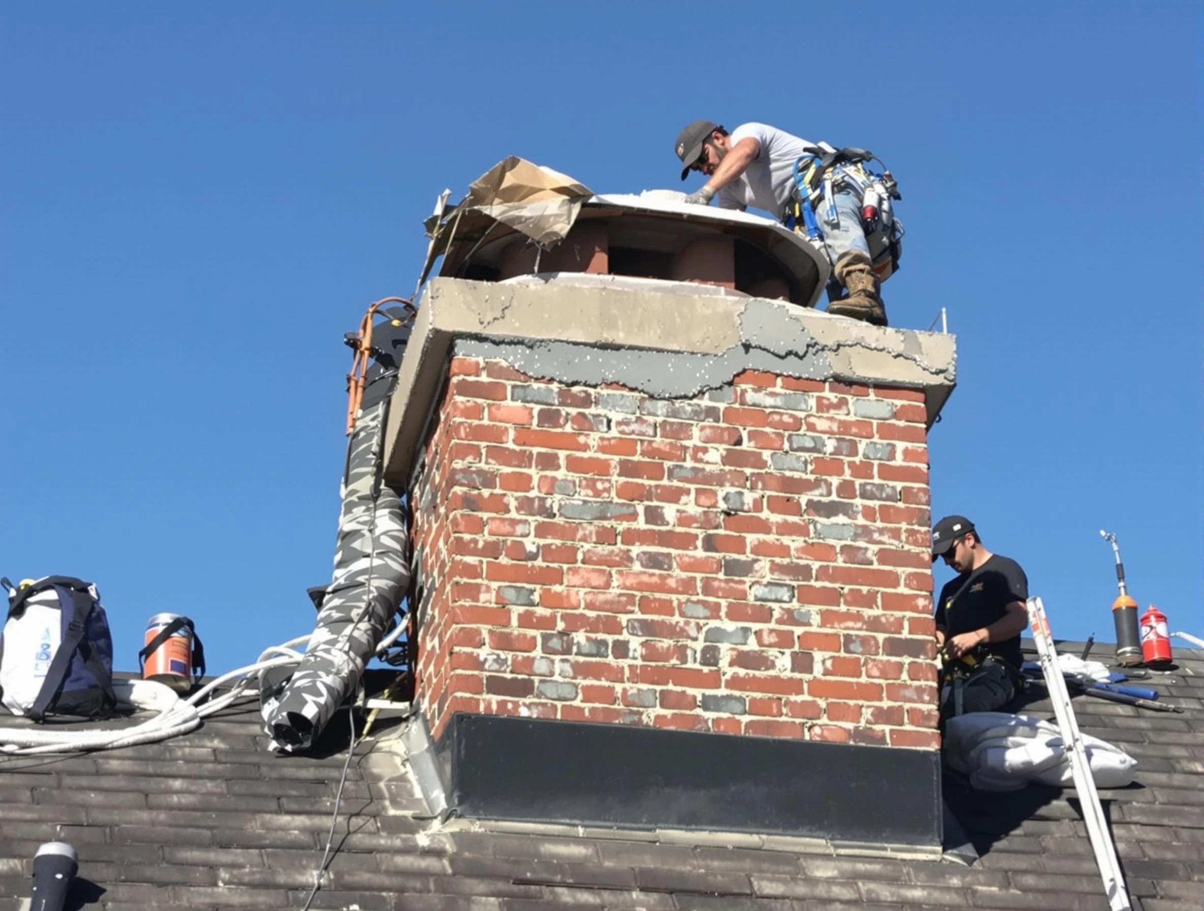 Lafayette Chimney Sweep installing a custom chimney crown in Lafayette, TN
